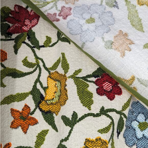 Beautiful Heavy Textured Cotton MAXI WRAP SKIRT Vintage 1970's ~ Jacobean Floral - Picture 6 of 11